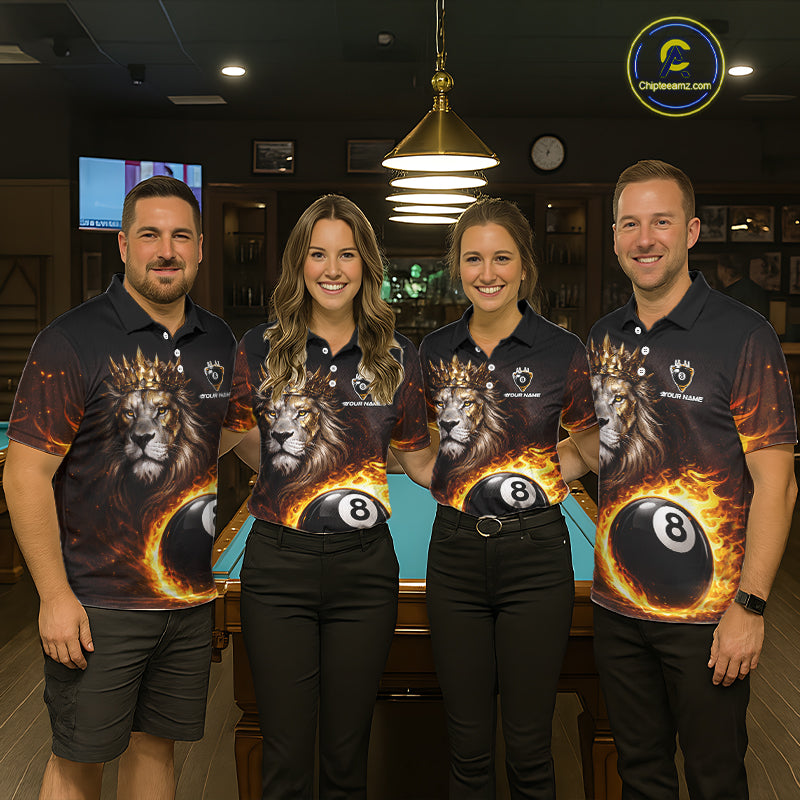 Yellow Flames Crown Lion Pool 8 Ball Women Billiard Polo & 1/4-Zip Shirt Custom Billiard Attire NYN2605
