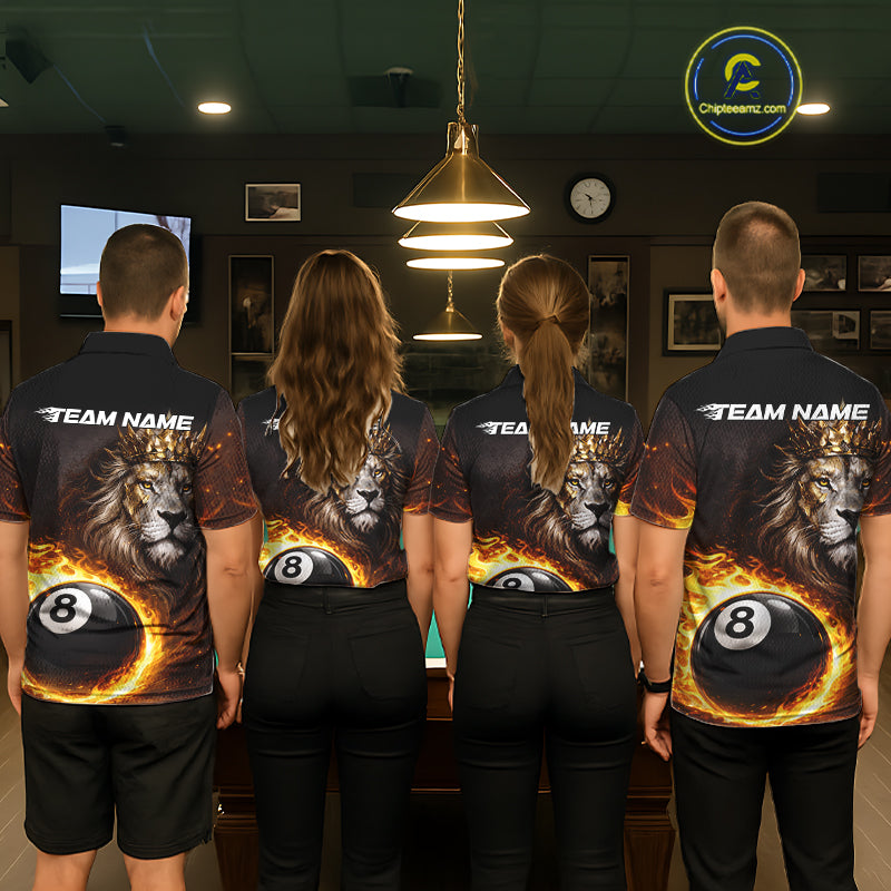 Yellow Flames Crown Lion Pool 8 Ball Women Billiard Polo & 1/4-Zip Shirt Custom Billiard Attire NYN2605