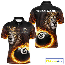Load image into Gallery viewer, Yellow Flames Crown Lion Pool 8 Ball Men Billiard Polo &amp; 1/4-Zip Shirt Custom Billiard Attire NYN2605