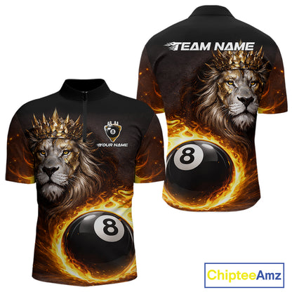 Yellow Flames Crown Lion Pool 8 Ball Men Billiard Polo & 1/4-Zip Shirt Custom Billiard Attire NYN2605