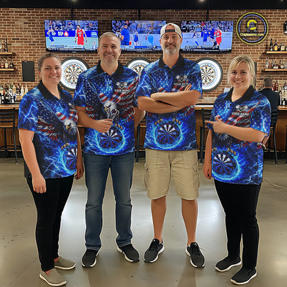 Patriotic Eagle Blue Flames Thunder Dartboard Men Darts Polo Shirt Custom US Flag Darts Jersey NYN2607
