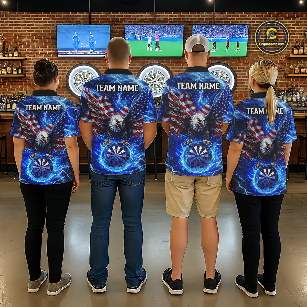 Patriotic Eagle Blue Flames Thunder Dartboard Men Darts Polo Shirt Custom US Flag Darts Jersey NYN2607