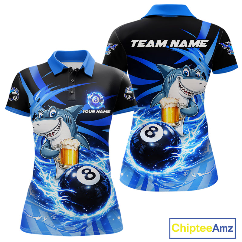 Thunder Lighting Blue 8 Ball Billiard Pool Shirt For Women Custom Funny Shark Billiard Team Appeal NYN2766