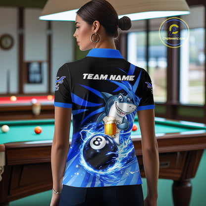 Thunder Lighting Blue 8 Ball Billiard Pool Shirt For Women Custom Funny Shark Billiard Team Appeal NYN2766