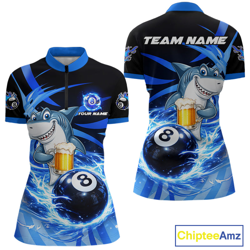 Thunder Lighting Blue 8 Ball Billiard Pool Shirt For Women Custom Funny Shark Billiard Team Appeal NYN2766