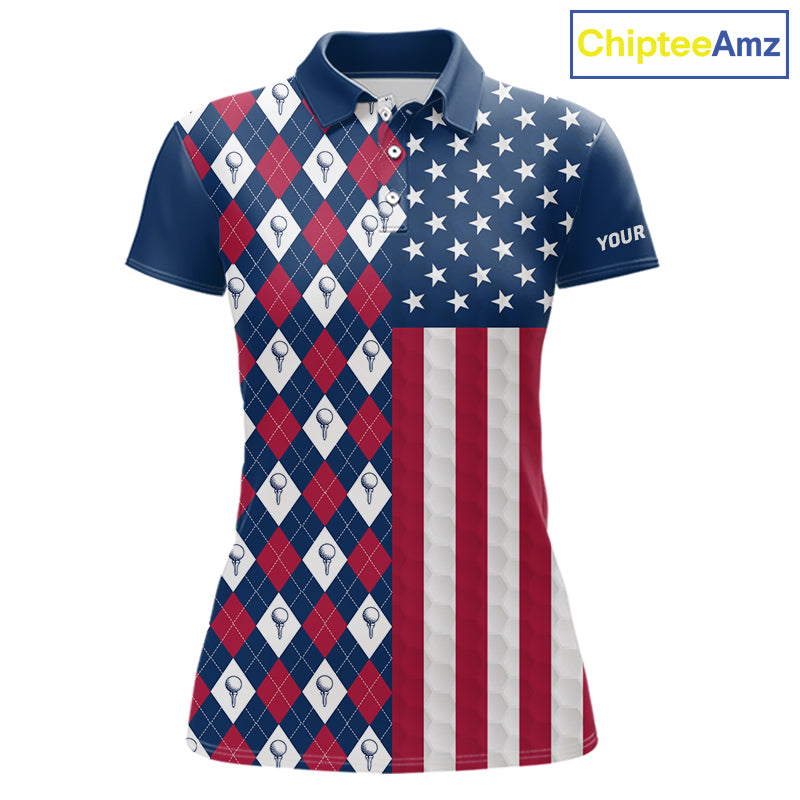 Womens American flag golf polo shirt custom golf ball argyle patriotic golf polo