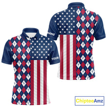 Load image into Gallery viewer, Mens American flag golf polo shirt custom golf ball argyle patriotic golf polo