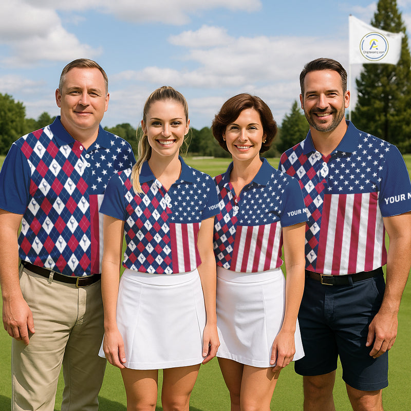 Mens Golf Polo Shirts American Flag Patriotic Custom Golf Ball Argyle Pattern Mens Golf Polos NYN3381