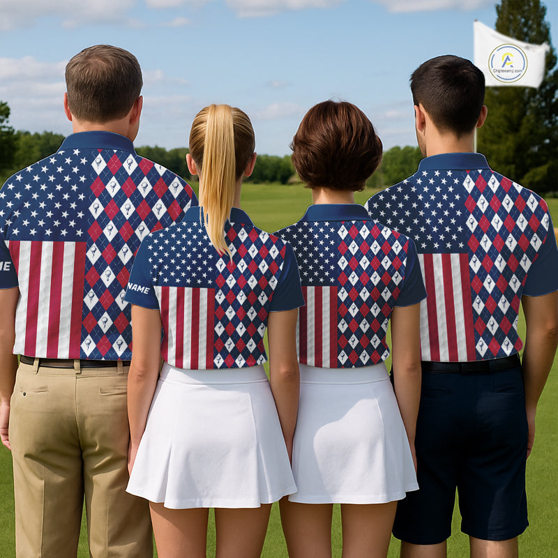 Mens Golf Polo Shirts American Flag Patriotic Custom Golf Ball Argyle Pattern Mens Golf Polos NYN3381