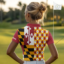 Load image into Gallery viewer, Womens Golf Polo Shirts Maryland Flag Patriotic Custom Golf Ball Argyle Pattern Womens Golf Polos NYN3382