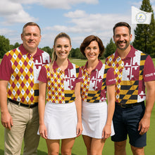 Load image into Gallery viewer, Mens Golf Polo Shirts Maryland Flag Patriotic Custom Golf Ball Argyle Pattern Mens Golf Polos NYN3382