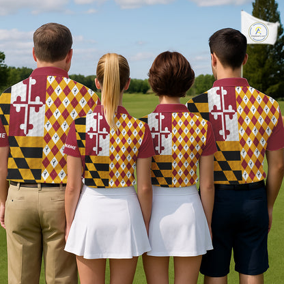 Mens Golf Polo Shirts Maryland Flag Patriotic Custom Golf Ball Argyle Pattern Mens Golf Polos NYN3382
