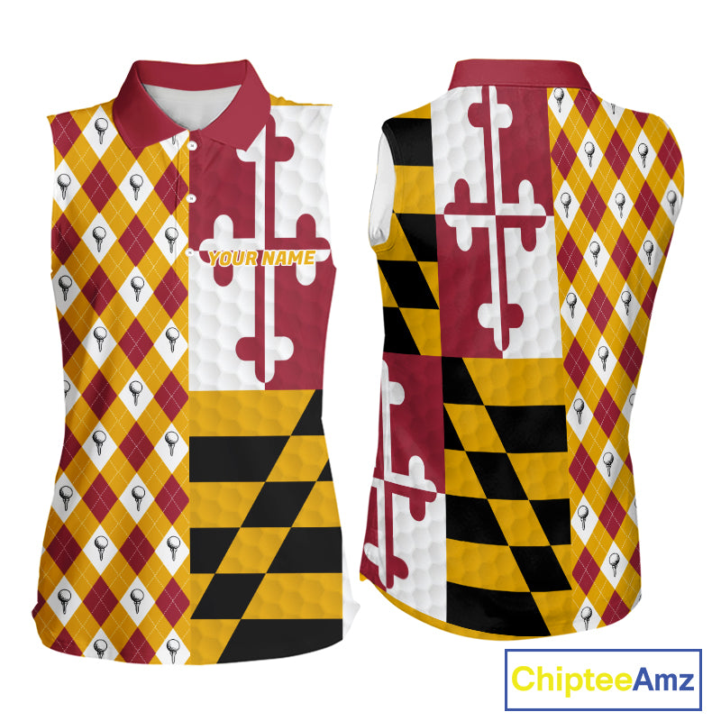 Womens Maryland flag golf sleeveless polo shirt custom argyle golf polo