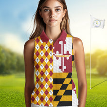 Load image into Gallery viewer, Womens Golf Sleeveless Polo Shirts Maryland Flag Patriotic Custom Golf Ball Argyle Womens Golf Polos NYN3382