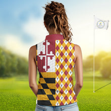 Load image into Gallery viewer, Womens Golf Sleeveless Polo Shirts Maryland Flag Patriotic Custom Golf Ball Argyle Womens Golf Polos NYN3382