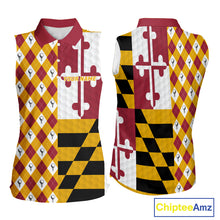 Load image into Gallery viewer, Womens Maryland flag golf sleeveless polo shirt custom argyle golf polo