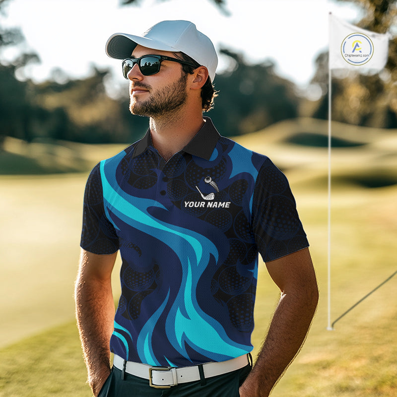 Mens Golf Ball Pattern Shirts Custom Black And Blue Mens Golf Polos Golf Team Outfits NYN3383