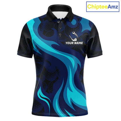 Mens black and blue golf ball pattern polo shirt golf team outfit