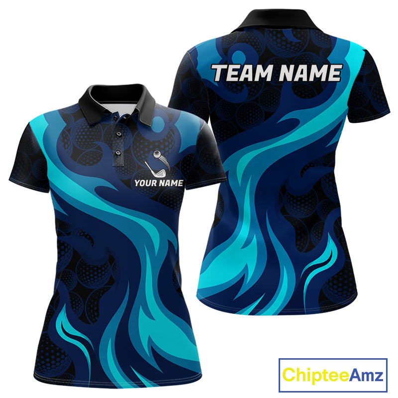 Womens black and blue golf ball pattern polo shirt golf team outfit