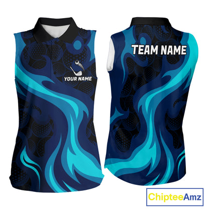 Womens black and blue golf ball pattern sleeveless polo golf team outfit