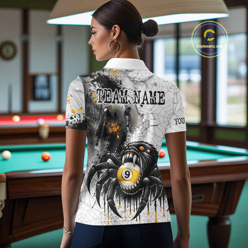 Splash Black And Yellow Spider 8 Ball & 9 Ball Billiard Shirt For Women Custom Pool Billiard Jersey NYN4338