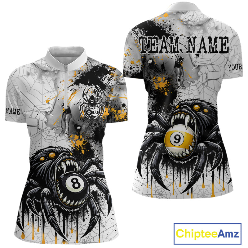 Splash Black And Yellow Spider 8 Ball & 9 Ball Billiard Shirt For Women Custom Pool Billiard Jersey NYN4338
