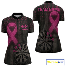 Load image into Gallery viewer, Grunge Pink Ribbon Dartboard Custom Breast Cancer Awareness Darts Quarter-Zip Shirt For Women NYN1825