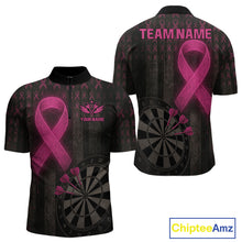 Load image into Gallery viewer, Grunge Pink Ribbon Dartboard Custom Breast Cancer Awareness Darts Quarter-Zip Shirt For Men NYN1825