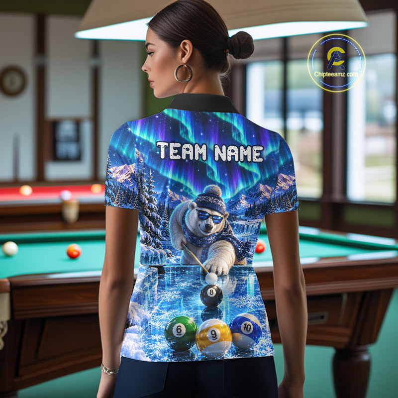 Personalized Polar Bear Billiard Polo 1/4-Zip Shirt For Women Funny Pool Team Billiard Jersey NYN5086