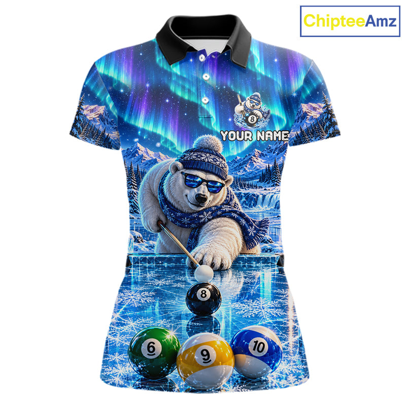 Personalized Polar Bear Billiard Polo 1/4-Zip Shirt For Women Funny Pool Team Billiard Jersey NYN5086