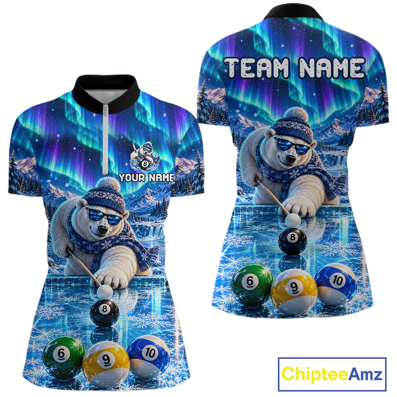Personalized Polar Bear Billiard Polo 1/4-Zip Shirt For Women Funny Pool Team Billiard Jersey NYN5086