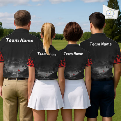 Personalized Golf Polo Shirts For Men, Custom Name Red Fire Flame Golf Course Shirt Golf Jersey NYN4332