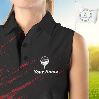 Personalized Golf Sleeveless Polo Shirts For Women, Custom Name Red Fire Flame Golf Course Shirt Golf Jersey NYN4332