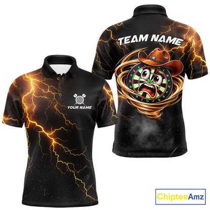 Funny Tornado Darts Polo 1/4-Zip For Men Cowboy Darts Team Jersey Yellow Thunder Darts Tournament Shirt NYN4704