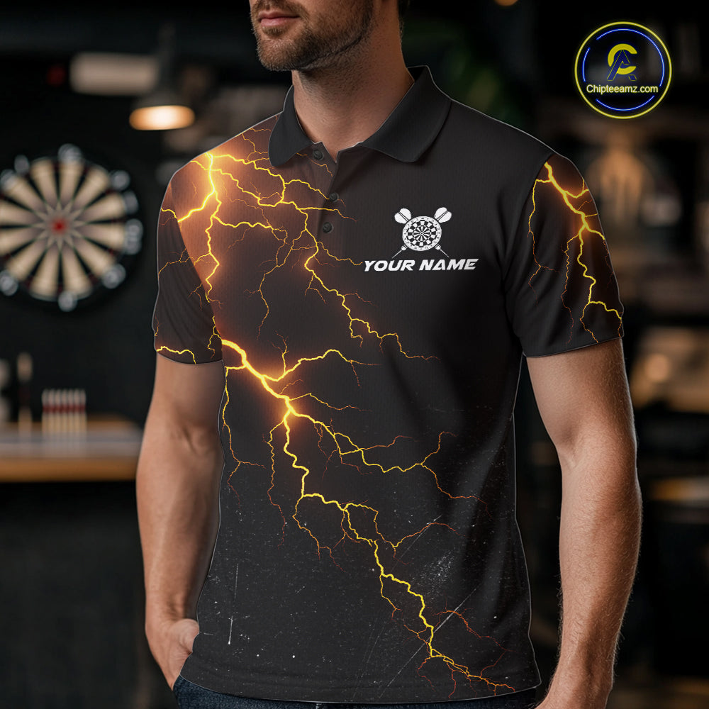 Funny Tornado Darts Polo 1/4-Zip For Men Cowboy Darts Team Jersey Yellow Thunder Darts Tournament Shirt NYN4704