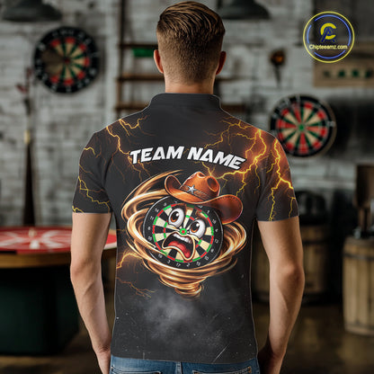 Funny Tornado Darts Polo 1/4-Zip For Men Cowboy Darts Team Jersey Yellow Thunder Darts Tournament Shirt NYN4704