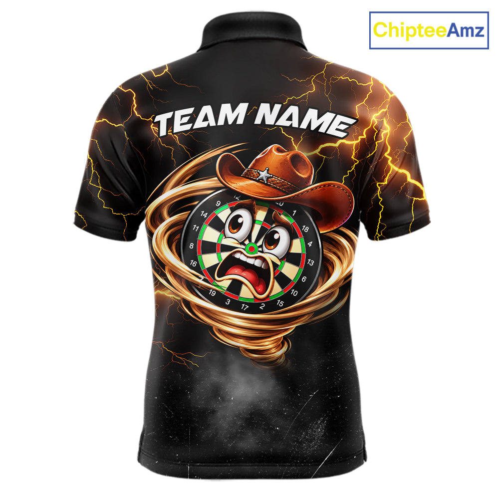 Funny Tornado Darts Polo 1/4-Zip For Men Cowboy Darts Team Jersey Yellow Thunder Darts Tournament Shirt NYN4704