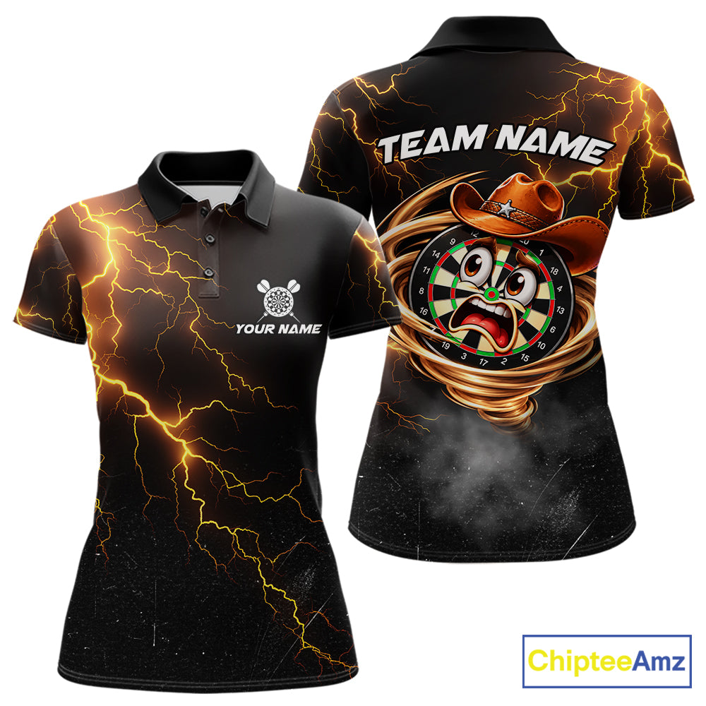 Funny Tornado Darts Polo 1/4-Zip For Women Cowboy Darts Team Jersey Yellow Thunder Darts Tournament Shirt NYN4704