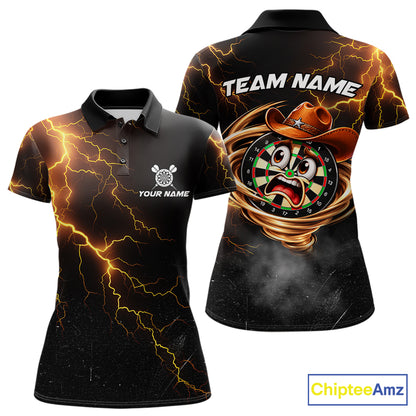 Funny Tornado Darts Polo 1/4-Zip For Women Cowboy Darts Team Jersey Yellow Thunder Darts Tournament Shirt NYN4704