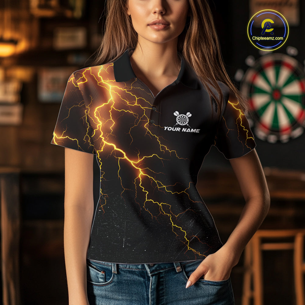 Funny Tornado Darts Polo 1/4-Zip For Women Cowboy Darts Team Jersey Yellow Thunder Darts Tournament Shirt NYN4704