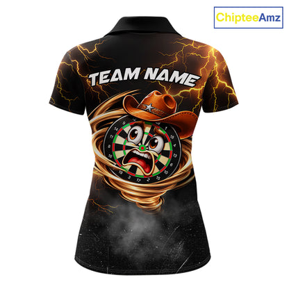 Funny Tornado Darts Polo 1/4-Zip For Women Cowboy Darts Team Jersey Yellow Thunder Darts Tournament Shirt NYN4704