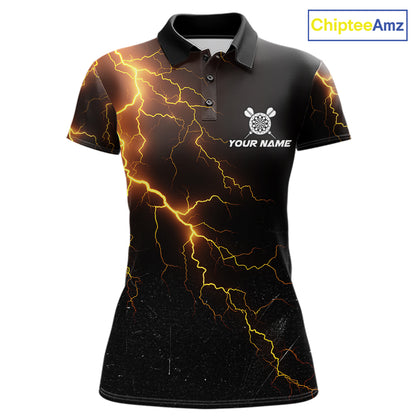 Funny Tornado Darts Polo 1/4-Zip For Women Cowboy Darts Team Jersey Yellow Thunder Darts Tournament Shirt NYN4704