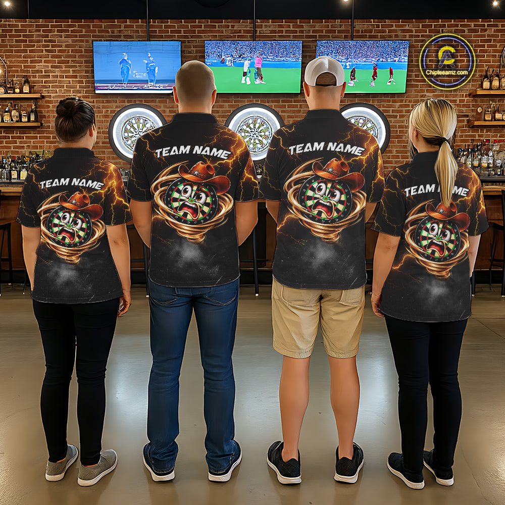 Funny Tornado Darts Polo 1/4-Zip For Men Cowboy Darts Team Jersey Yellow Thunder Darts Tournament Shirt NYN4704