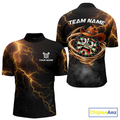 Funny Tornado Darts Polo 1/4-Zip For Men Cowboy Darts Team Jersey Yellow Thunder Darts Tournament Shirt NYN4704