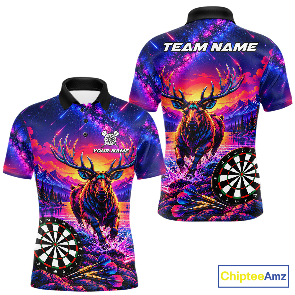 Neon Deer Dart Shirt For Men Colorful Galaxy Dartboard Deer Darts League Shirt Dart Team Jersey NYN4710