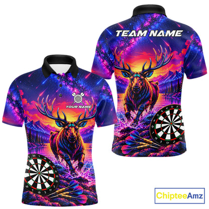 Neon Deer Dart Shirt For Men Colorful Galaxy Dartboard Deer Darts League Shirt Dart Team Jersey NYN4710