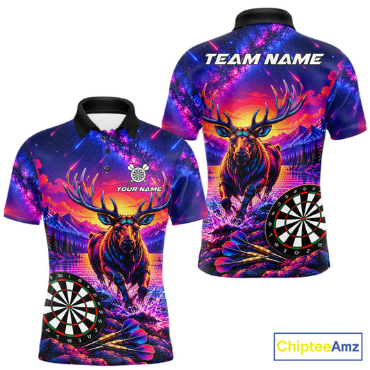 Neon Deer Dart Shirt For Men Colorful Galaxy Dartboard Deer Darts League Shirt Dart Team Jersey NYN4710