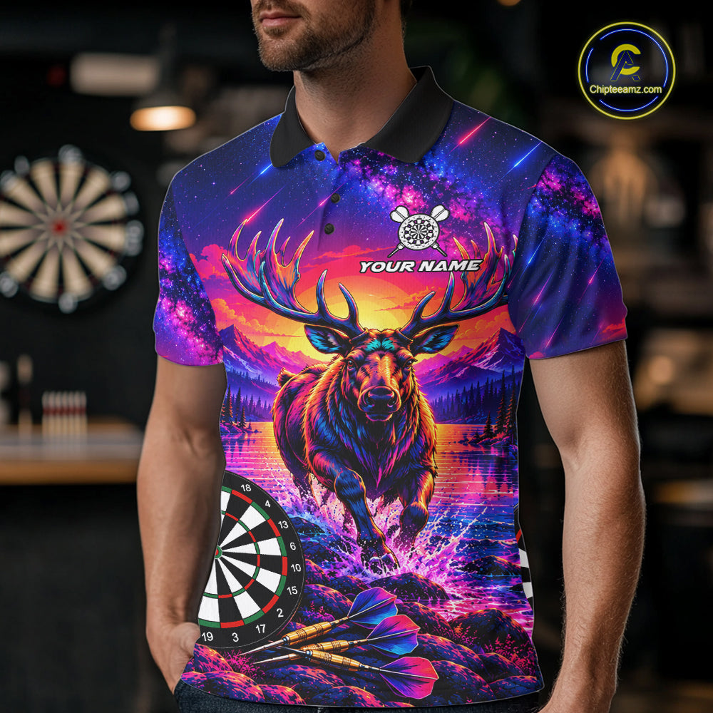 Neon Deer Dart Shirt For Men Colorful Galaxy Dartboard Deer Darts League Shirt Dart Team Jersey NYN4710