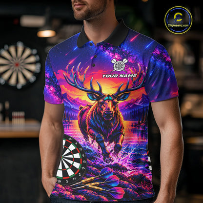 Neon Deer Dart Shirt For Men Colorful Galaxy Dartboard Deer Darts League Shirt Dart Team Jersey NYN4710