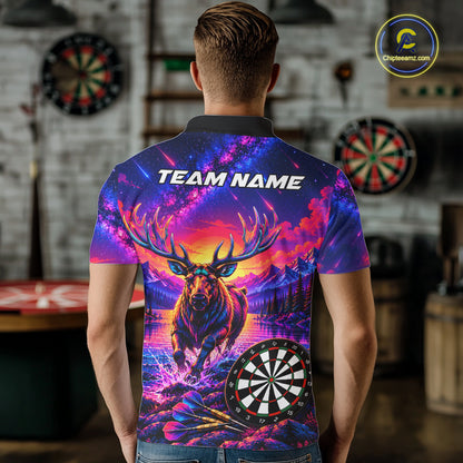 Neon Deer Dart Shirt For Men Colorful Galaxy Dartboard Deer Darts League Shirt Dart Team Jersey NYN4710